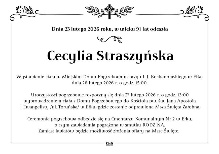 Cecylia Straszyńska - nekrolog